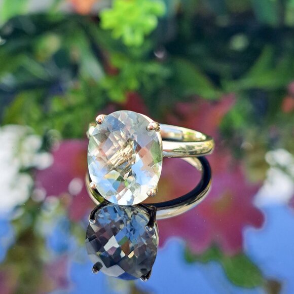 14k Solid Yellow Gold Ring with Natural Prasiolite Size 3 Free resizing